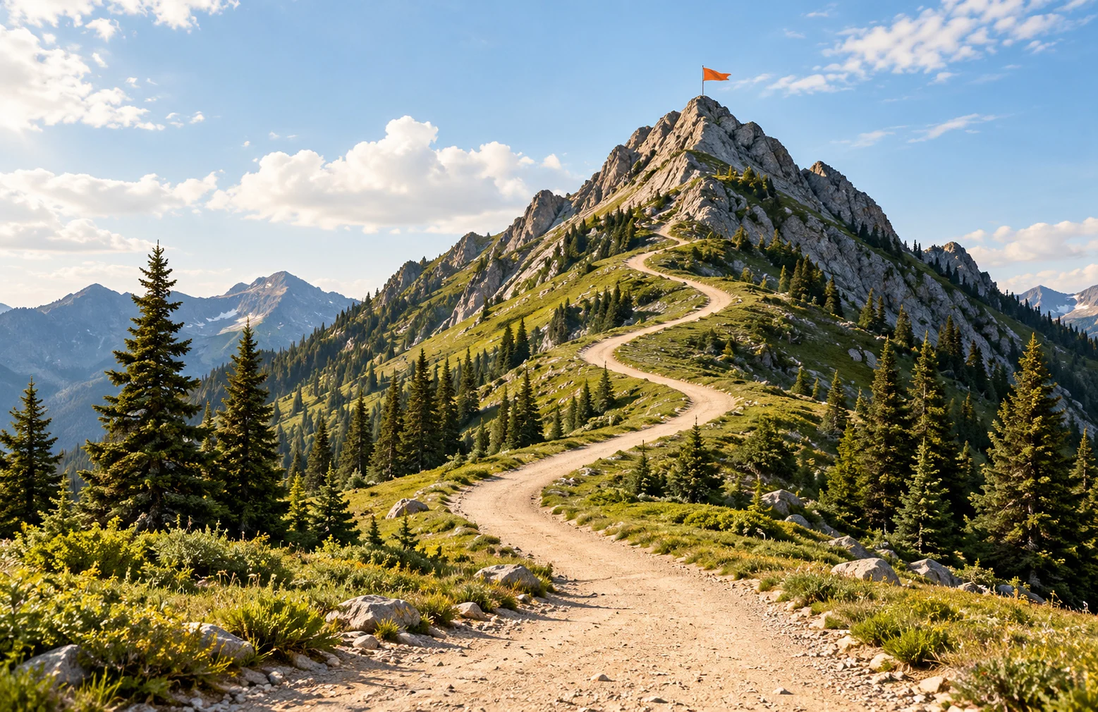 Winding mountain path representing stages of business growth