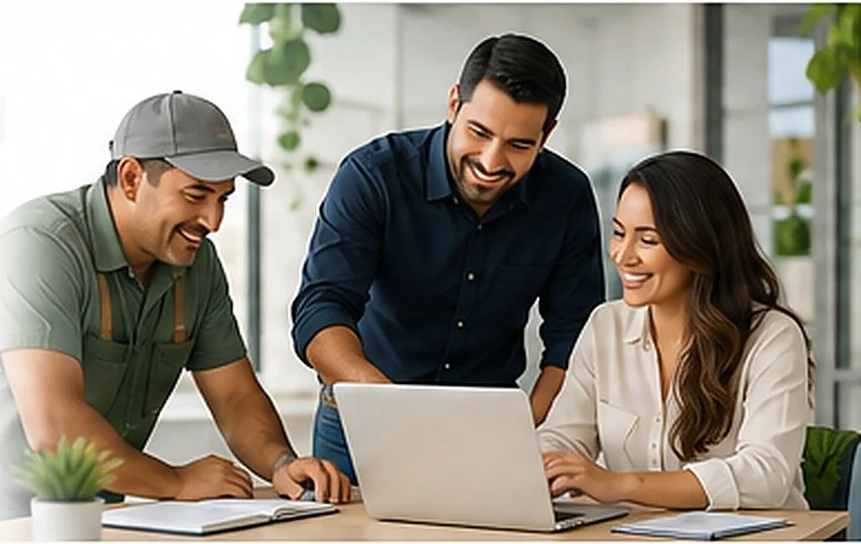 Small business owners working together on business growth
