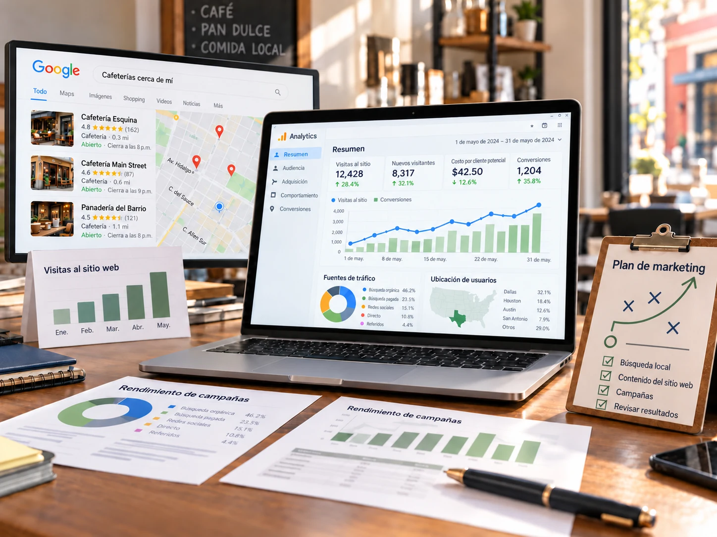 Analítica web e informes de búsqueda local para un pequeño negocio